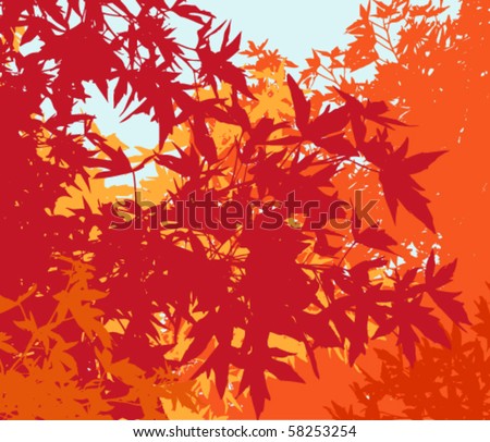 Colorful landscape of autumn foliage - Vector illustration - The different graphics are on separate layers so they can easily be moved or edited individually