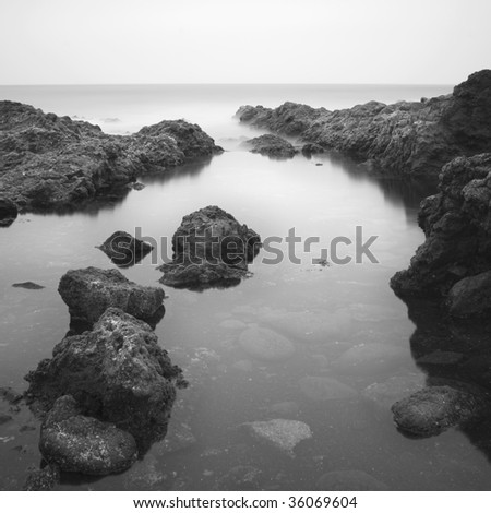 black and white sea landscape