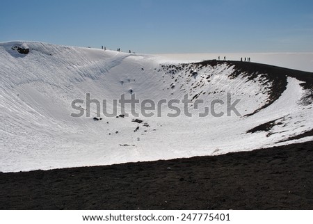 An alive volcano in Sicily, Italy. When under snow in winter, it is called \