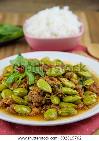 Sato fried pork curry. Southern food of Thailand