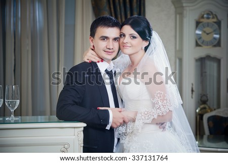 Chisinau, Moldova - October 26, 2012: Beautiful wedding couple..Young wedding couple, beautiful bride with groom portrait. October 26, 2012 in Chisinau, Moldova.