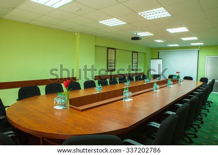 Chisinau, Moldova - May 11, 2015: Meeting Room. Modern office interior.Empty business meeting and conference room. May 11, 2015: in Chisinau, Moldova.