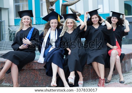 Chisinau, Moldova - July 11, 2014: Graduation, Students, Education. Group of European  Graduating Students Celebrating. July 11, 2014 in Chisinau, Moldova.