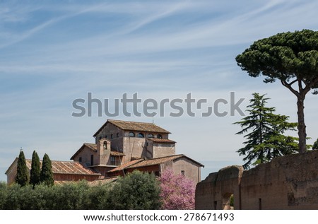 The church of San Bonaventura (1625) al Palatino located on the highest peak of the Palatine Hill. Rome, Italy.