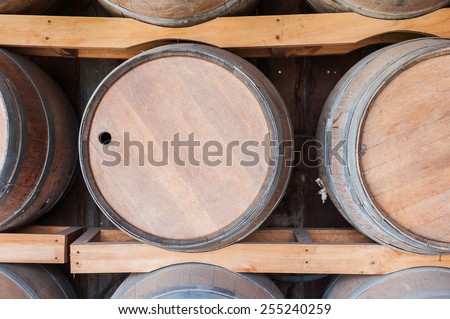oak wood barrel tank stacked in winery house
