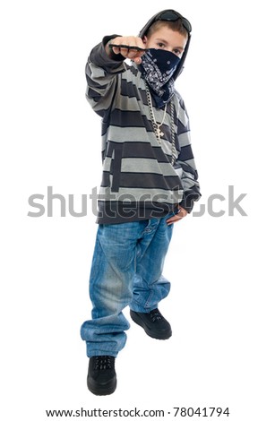 little boy rapper isolated on white background