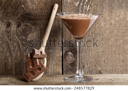 Chocolate mousse with chocolate shavings served in a Martini glass