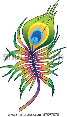 stock vector Beautiful peacock feather tattoo in colors of rainbow with 