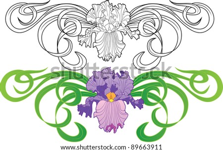 stock vector art nouveau decorative iris flower vignette tattoo