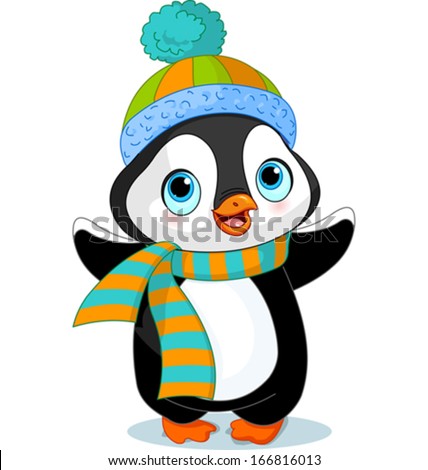 Cute winter penguin with hat and scarf Cute winter penguin with hat and scarf