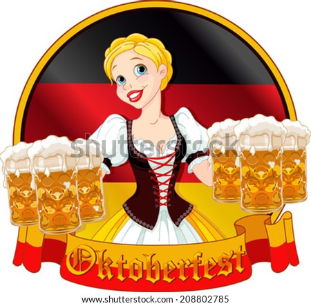 Funny German girl serving beer on Oktoberfest design