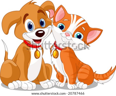 stock vector : dog & cat's friendship