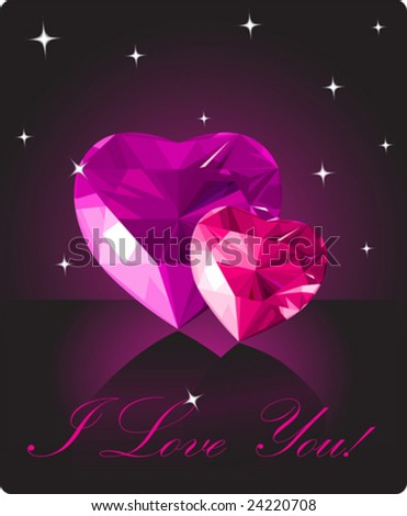 stock vector : Shiny crystal love hearts on black background