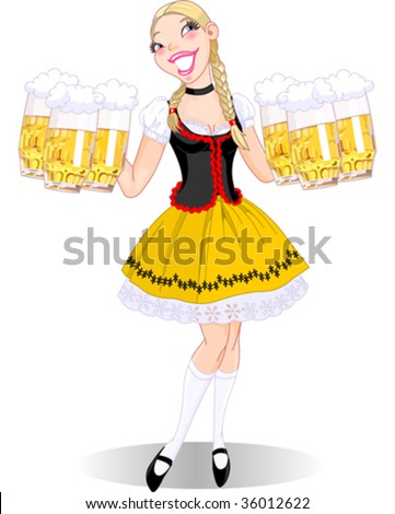 Vector illustration of funny German girl serving beer