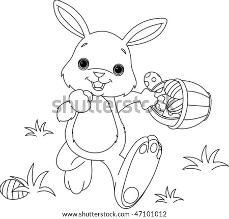 coloring pages of easter bunny and eggs. stock vector : Coloring page