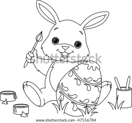 Spring Coloring Sheets on Coloring Page Of An Easter Bunny Painting An Egg Stock Vector 47556784