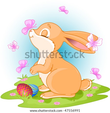 cute easter bunnies and eggs. stock vector : A cute Easter