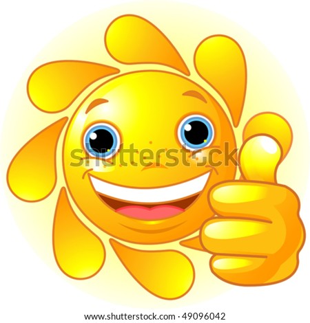 smiley sun face. happy Sun with hand giving