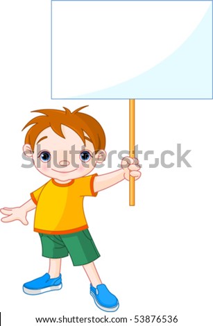 Boy Holding A Blank Sign For Your Message Stock Boy Holding A Blank Sign For Your Message Stock