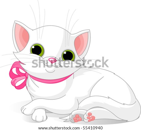 Illustration Of Very Cute White Cat With Pink Bow - 55410940 : Shutterstock