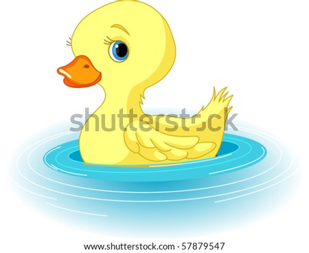 stock vector : Clip-art illustration of the swimming yellow duckling