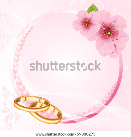stock vector Wedding rings and pink cherry blossom design