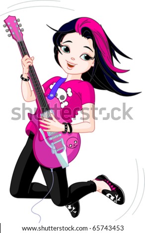 Cartoon Girl Playing. GIRL PLAYING GUITAR CARTOON