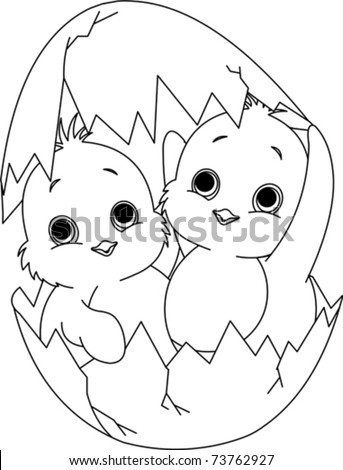 Easter Coloring Pages on Two Easter Chickens Hatched From One Egg  Coloring Page Stock Vector