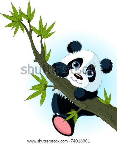 Very cute Giant panda climbing tree Very cute Giant panda climbing tree