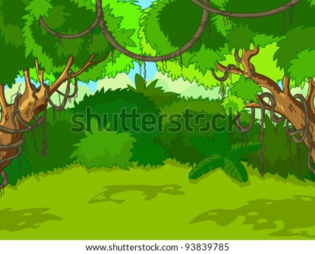 A Green Tropical Forest Landscape with Trees and Leaves