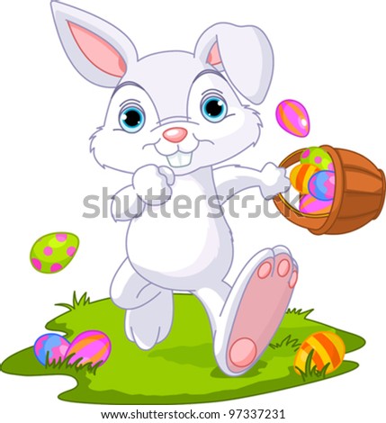 Cute Easter Bunny Hiding Eggs 商业向量插图: