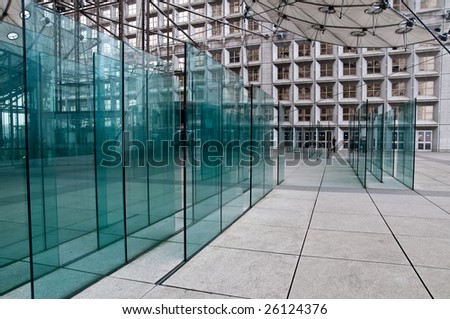 PARIS - FEBRUARY 27: glass panels at La Defense, February 27, 2009 in Paris.