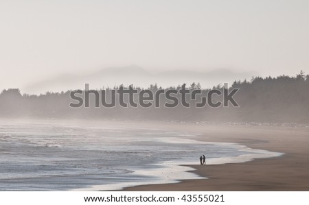 people walking on the beach. Two people walking on the
