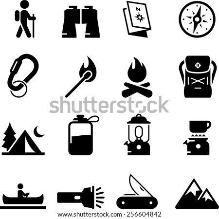 Camping and outdoor recreation icon set. Vector icons for digital and print projects.