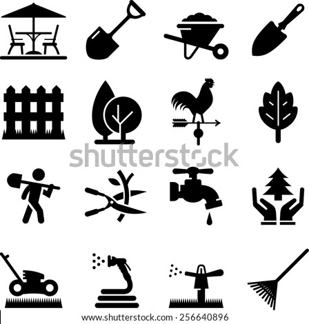 Lawn care and landscaping icon set. Vector icons for digital and print ...