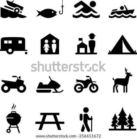 Camping and other outdoor recreational activities. Vector icons for digital and print projects.