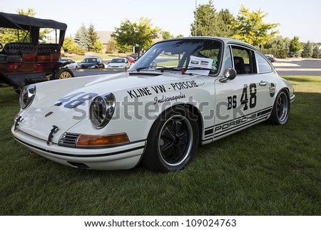 PLYMOUTH - JULY 17 : A Porsche 911 race car on display at the Concours D\'Elegance media event  July 17, 2012 in Plymouth, Michigan.