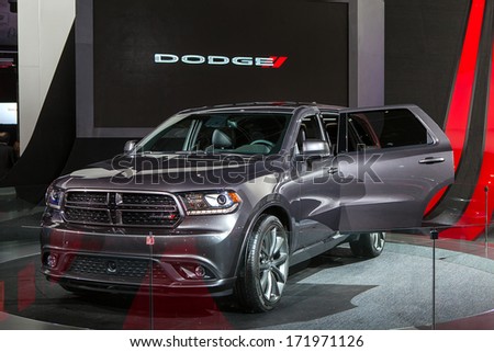DETROIT - JANUARY 13 : The 2014 Dodge Durango on display at the North American International Auto Show media preview  January 13, 2014 in Detroit, Michigan.