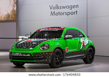CHICAGO - FEBRUARY 7 : The Volkswagen Motorsport 7-up rally car at the Chicago Auto Show media preview February 7, 2014 in Chicago, Illinois.