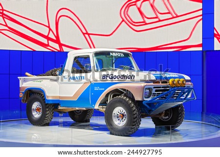 DETROIT - JANUARY 12: Ford off-road racing truck  January 12th, 2015 at the 2015 North American International Auto Show in Detroit, Michigan.