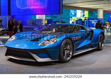 DETROIT - JANUARY 12: The world premiere of the new Ford GT supercar January 12th, 2015 at the 2015 North American International Auto Show in Detroit, Michigan.