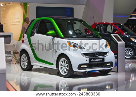 DETROIT - JANUARY 13: A Smart Car Electric Drive on display January 13th, 2015 at the 2015 North American International Auto Show in Detroit, Michigan.