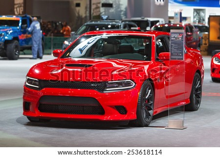 Chicago - February 13: A Dodge Charger SRT Hellcat on display February 13th, 2015 at the 2015 Chicago Auto Show in Chicago, Illinois.