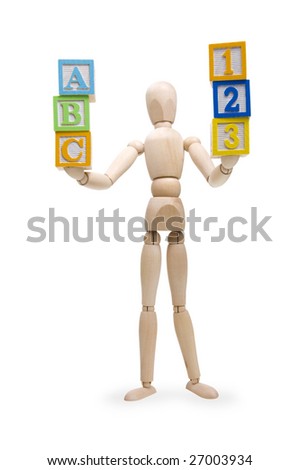 Wooden figure with ABC & 123 wooden blocks