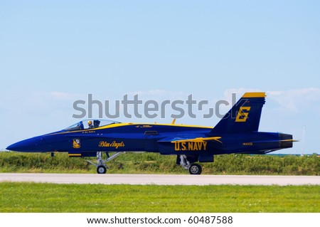 CLEVELAND, OHIO - SEPT 5: The Blue Angels taxi along the runway at the Cleveland National Airshow SEPTEMBER 5, 2010 at the Burke International Airport in Cleveland, Ohio.