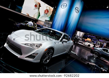 DETROIT - JANUARY 11: Scion debuts the Scion FR-S Drift Car at the 2012 North American International Auto Show Industry Preview on January 11, 2012 in Detroit, Michigan.