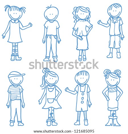 Cartoon Children Doodle - Boys And Girls With Poses Stock Vector