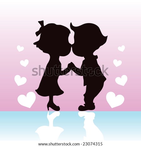 stock vector : Silhouette couples kissing and holding hands