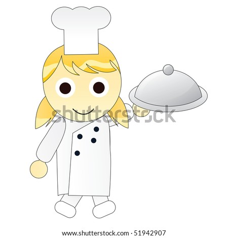 stock vector : Cartoon Girl Chef Carry Food