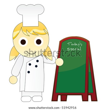 stock vector : Cartoon Girl Chef with Signboard